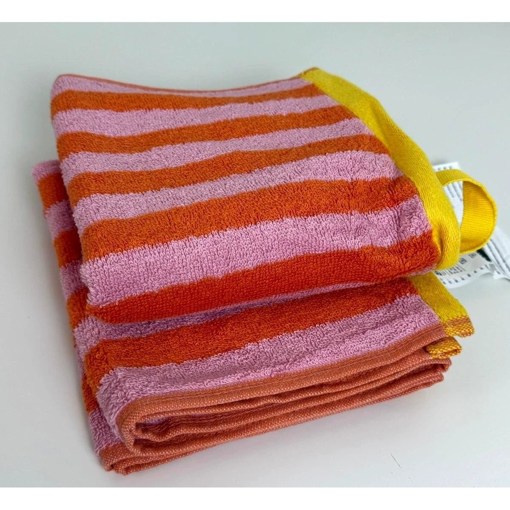 Lot of 2 Ikea SLANHOSTMAL Hand towel, orange/pink stripe, 16x28" New